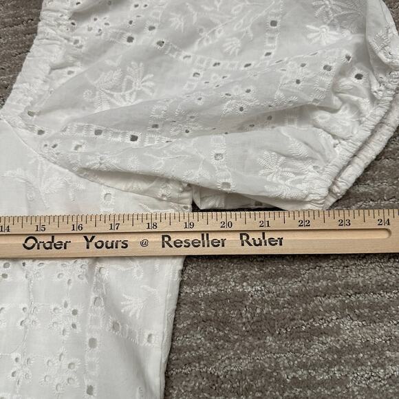 Ann Taylor Loft Dress Women 12 White Eyelet Lace Belted Puff Sleeve Resort Beach - Picture 12 of 15